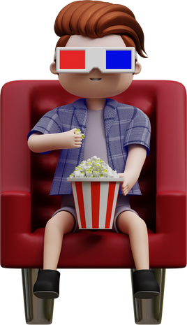 3d character watching movie